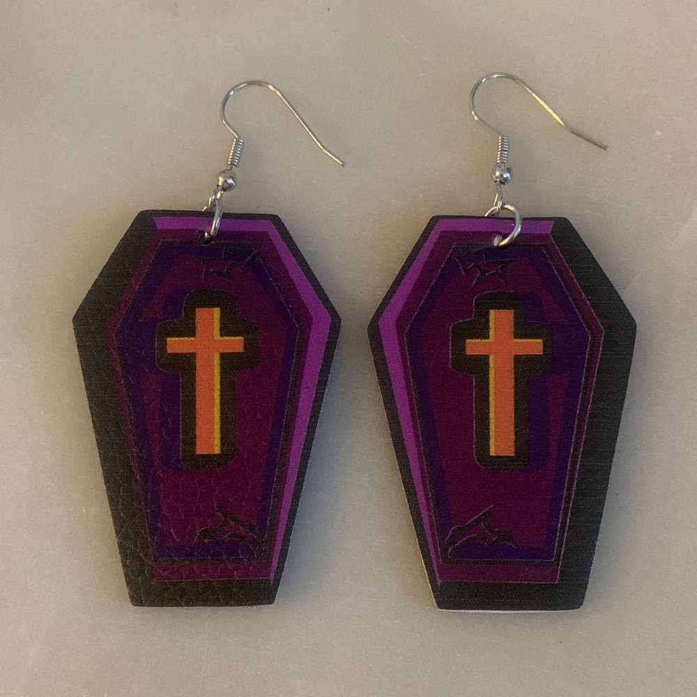 Purple and Black Coffin Earrings